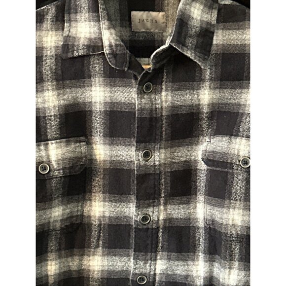 JACHS Flannel Shirt Mens Sz XL Black White Plaid Button Down Long Sleeves Cotton - Picture 2 of 9